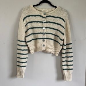 By Together Cream and Green Striped Cardigan